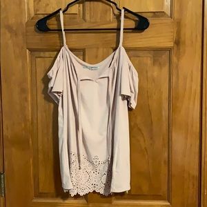 Open shoulder pink top